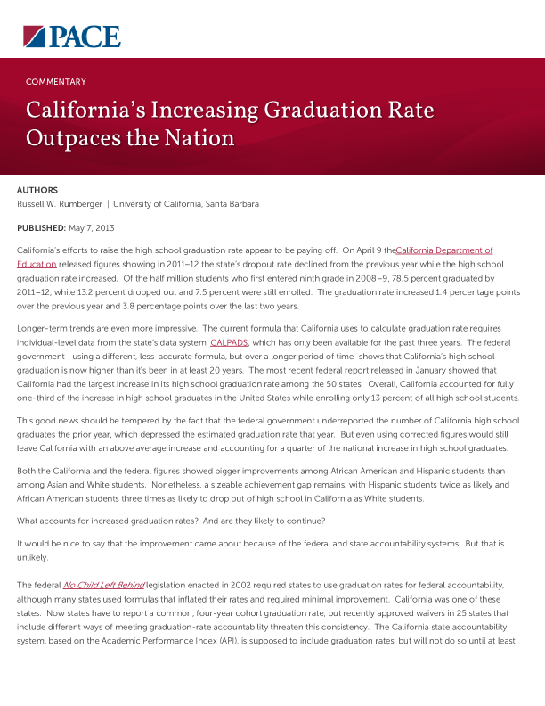 California’s Increasing Graduation Rate Outpaces the Nation PDF