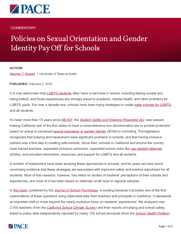 Policies on Sexual Orientation and Gender Identity Pay Off for Schools PDF