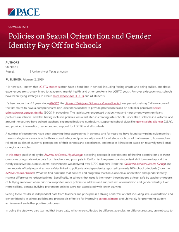 Policies on Sexual Orientation and Gender Identity Pay Off for Schools PDF