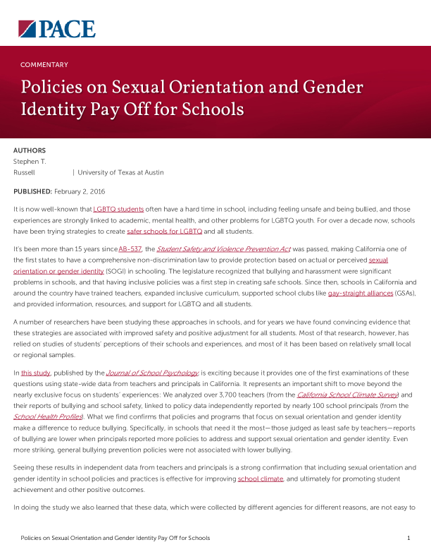 Policies on Sexual Orientation and Gender Identity Pay Off for Schools PDF