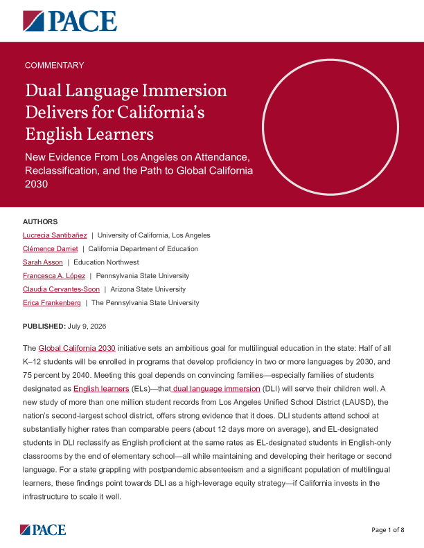 Dual Language Immersion Delivers for California’s English Learners PDF