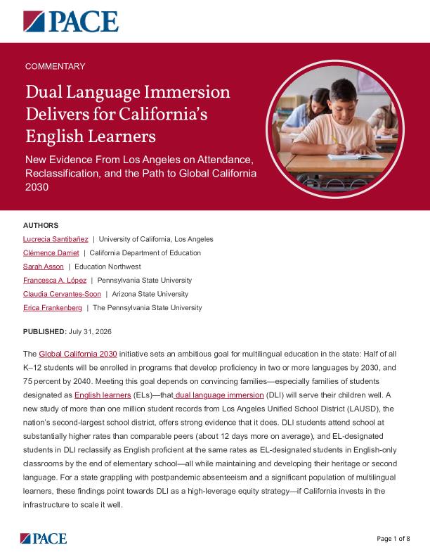 Dual Language Immersion Delivers for California’s English Learners PDF
