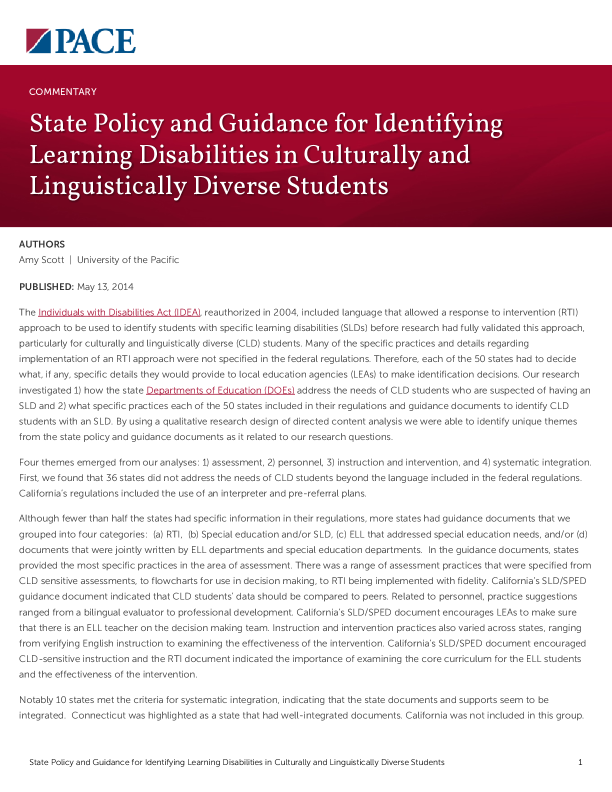 State Policy and Guidance for Identifying Learning Disabilities in Culturally and Linguistically Diverse Students PDF