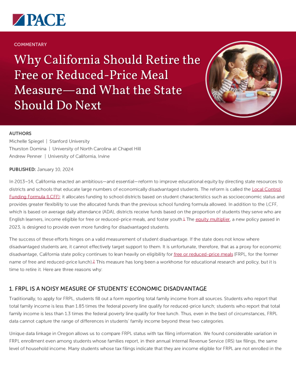 Why California Should Retire the Free or Reduced-Price Meal Measure—and What the State Should Do Next PDF