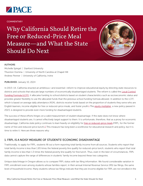 Why California Should Retire the Free or Reduced-Price Meal Measure—and What the State Should Do Next PDF