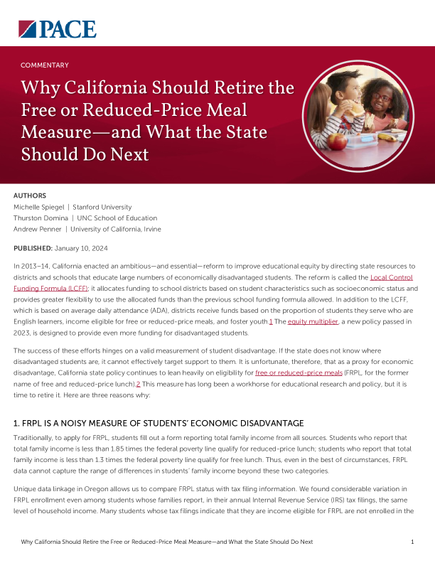 Why California Should Retire the Free or Reduced-Price Meal Measure—and What the State Should Do Next PDF