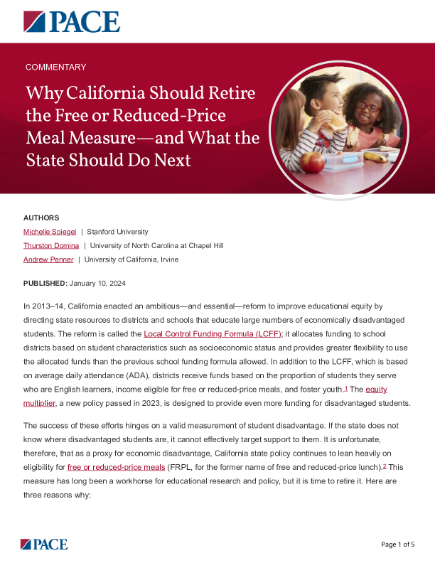 Why California Should Retire the Free or Reduced-Price Meal Measure—and What the State Should Do Next PDF