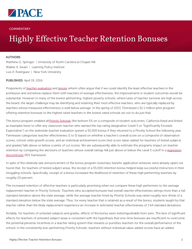 Highly Effective Teacher Retention Bonuses PDF