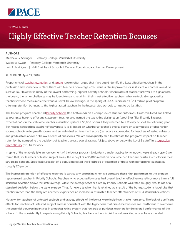 Highly Effective Teacher Retention Bonuses PDF