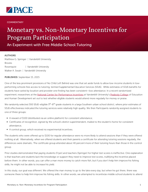 Monetary vs. Non-Monetary Incentives for Program Participation PDF