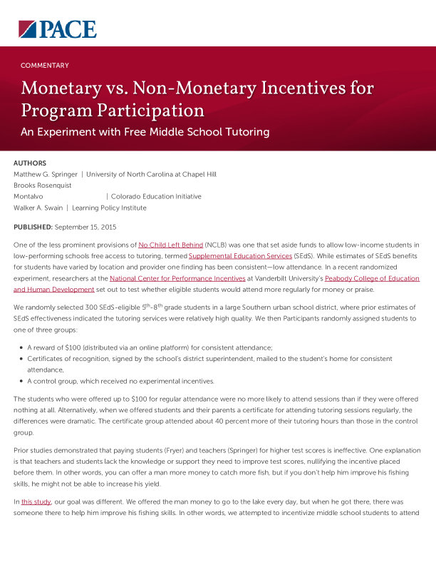 Monetary vs. Non-Monetary Incentives for Program Participation PDF