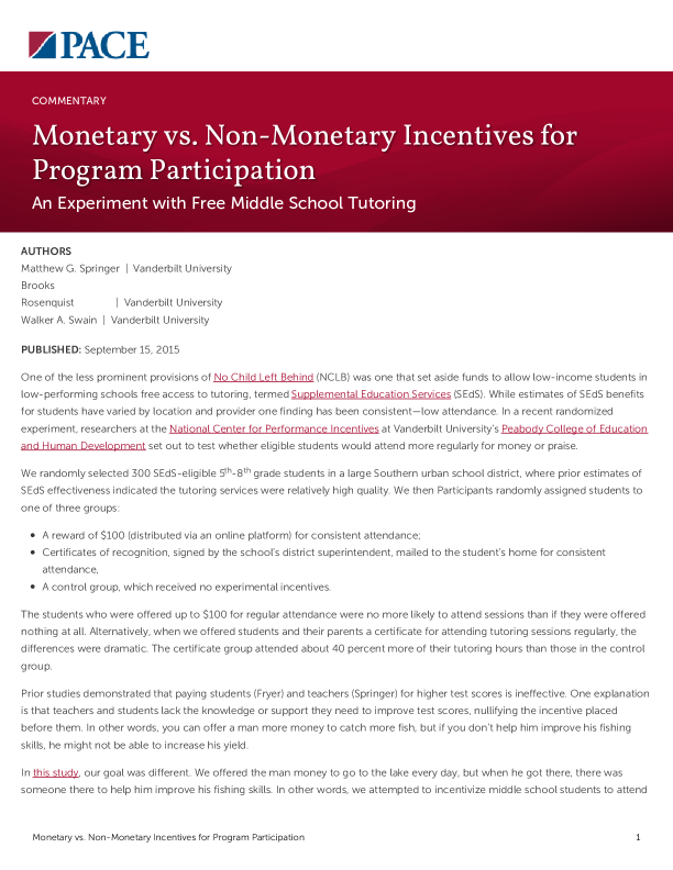 Monetary vs. Non-Monetary Incentives for Program Participation PDF