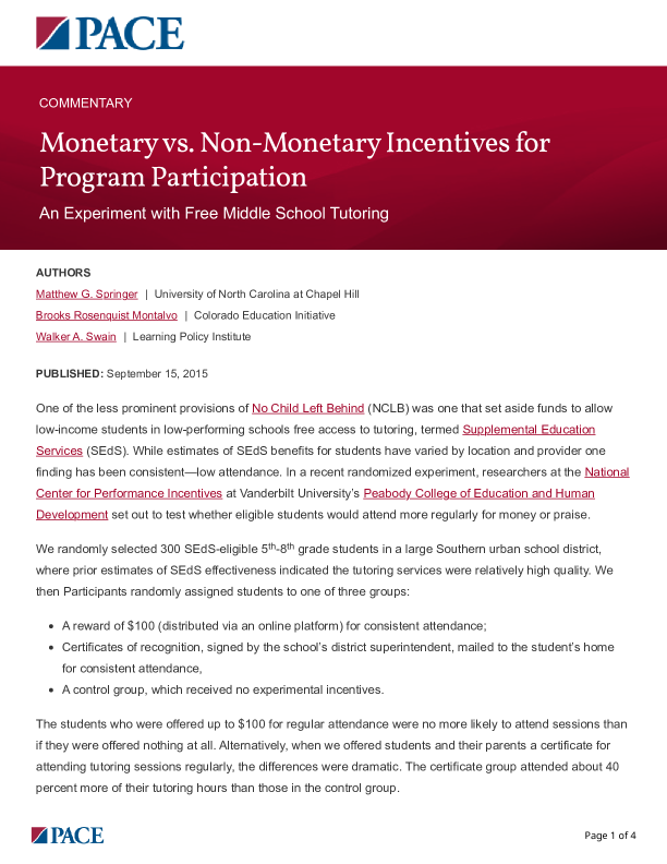 Monetary vs. Non-Monetary Incentives for Program Participation PDF