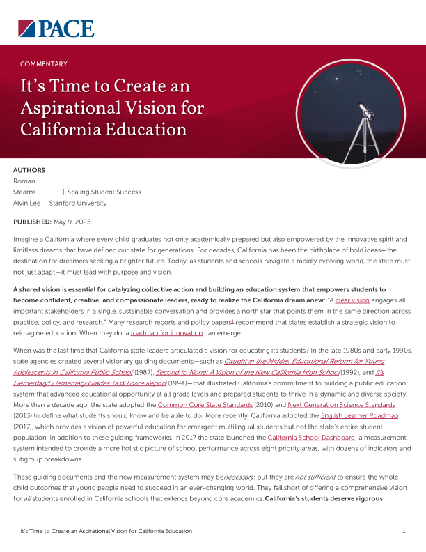 It’s Time to Create an Aspirational Vision for California Education PDF