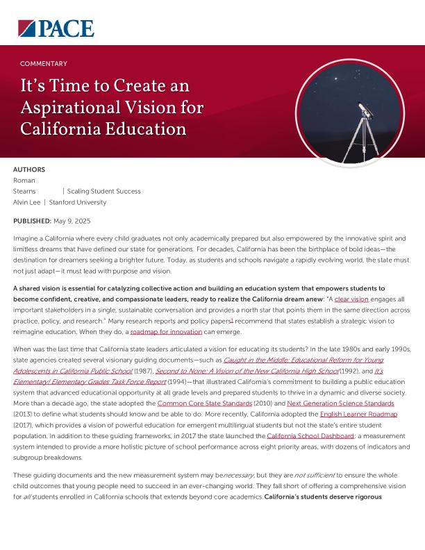 It’s Time to Create an Aspirational Vision for California Education PDF