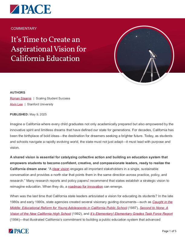 It’s Time to Create an Aspirational Vision for California Education PDF