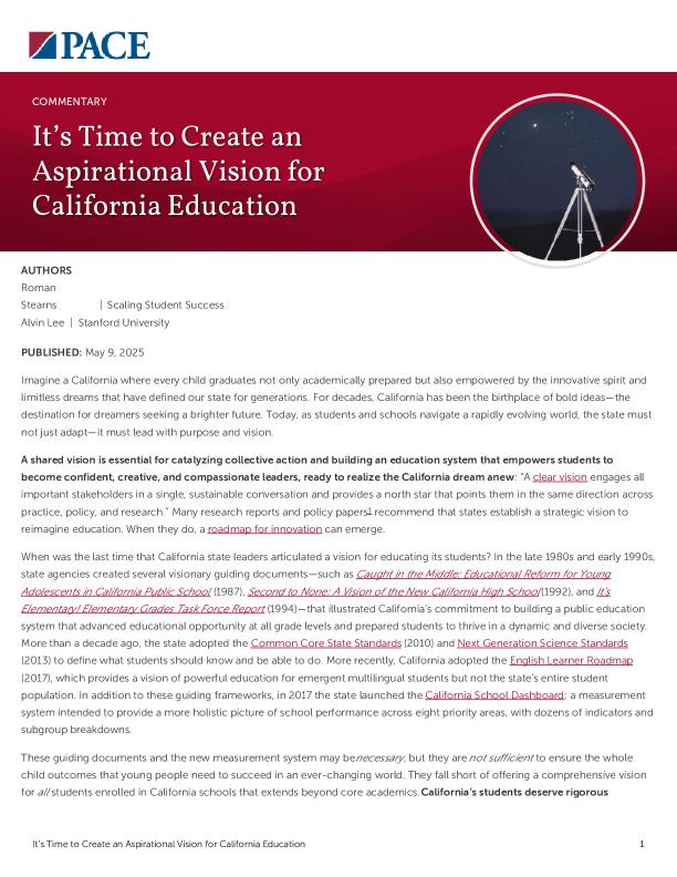 It’s Time to Create an Aspirational Vision for California Education PDF