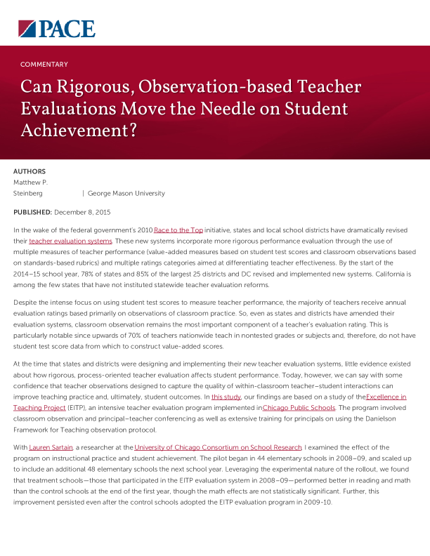 Can Rigorous, Observation-based Teacher Evaluations Move the Needle on Student Achievement? PDF