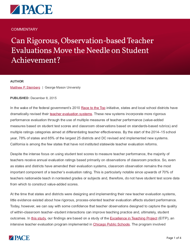 Can Rigorous, Observation-based Teacher Evaluations Move the Needle on Student Achievement? PDF