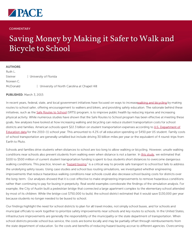 Saving Money by Making it Safer to Walk and Bicycle to School PDF