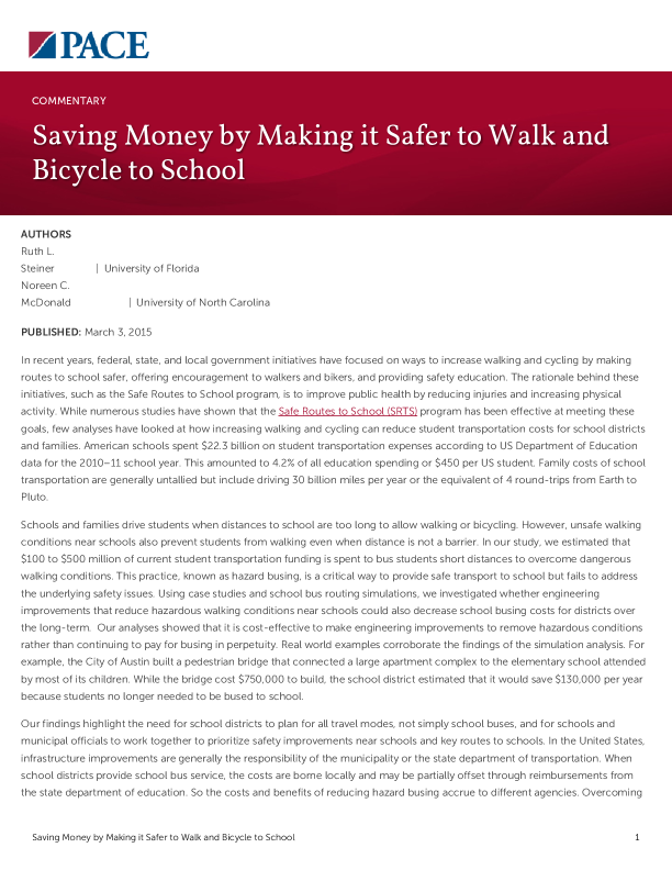 Saving Money by Making it Safer to Walk and Bicycle to School PDF