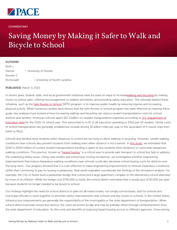 Saving Money by Making it Safer to Walk and Bicycle to School PDF