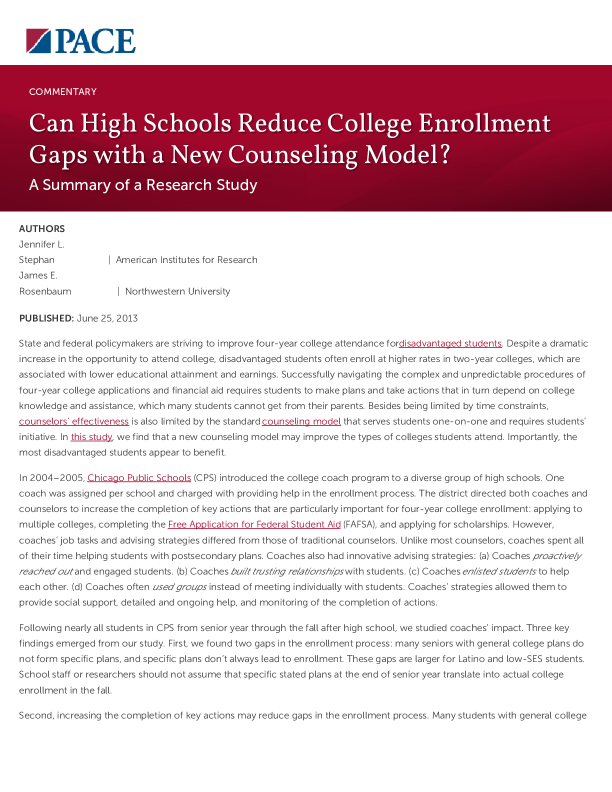 Can High Schools Reduce College Enrollment Gaps with a New Counseling Model? PDF