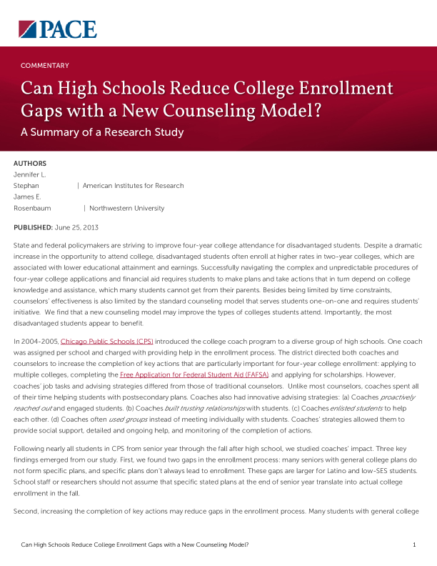Can High Schools Reduce College Enrollment Gaps with a New Counseling Model? PDF
