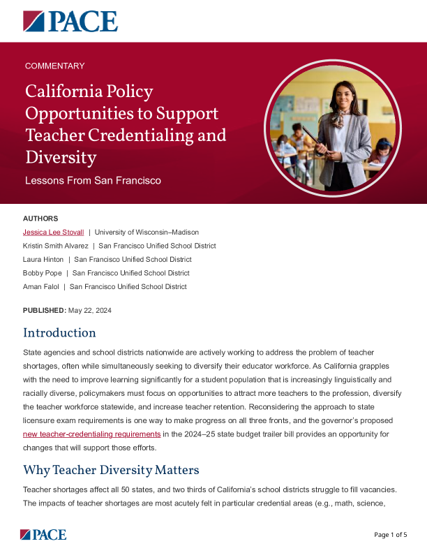 California Policy Opportunities to Support Teacher Credentialing and Diversity PDF