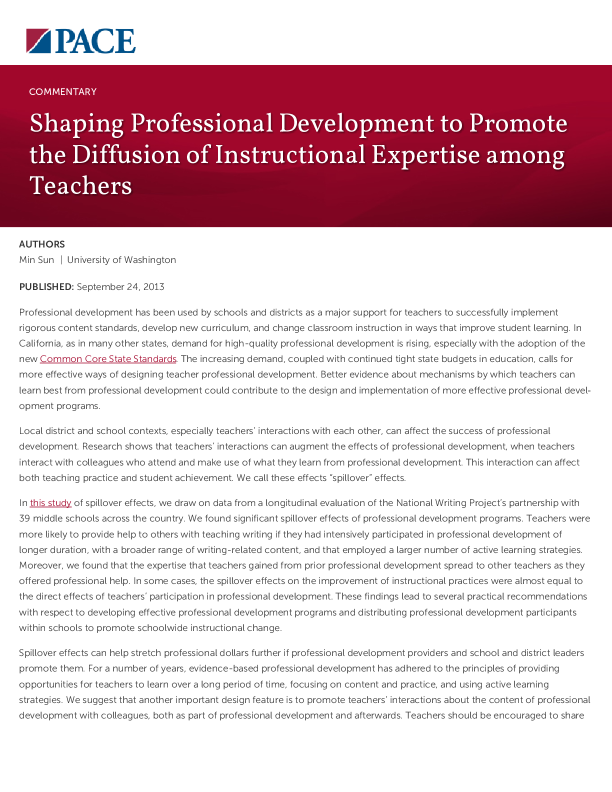 Shaping Professional Development to Promote the Diffusion of Instructional Expertise among Teachers PDF