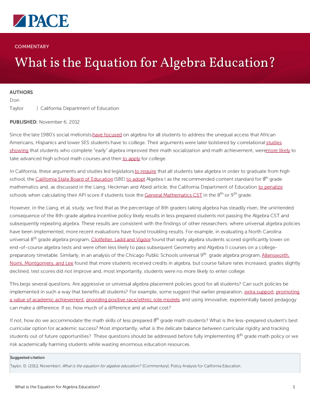 What is the Equation for Algebra Education? PDF