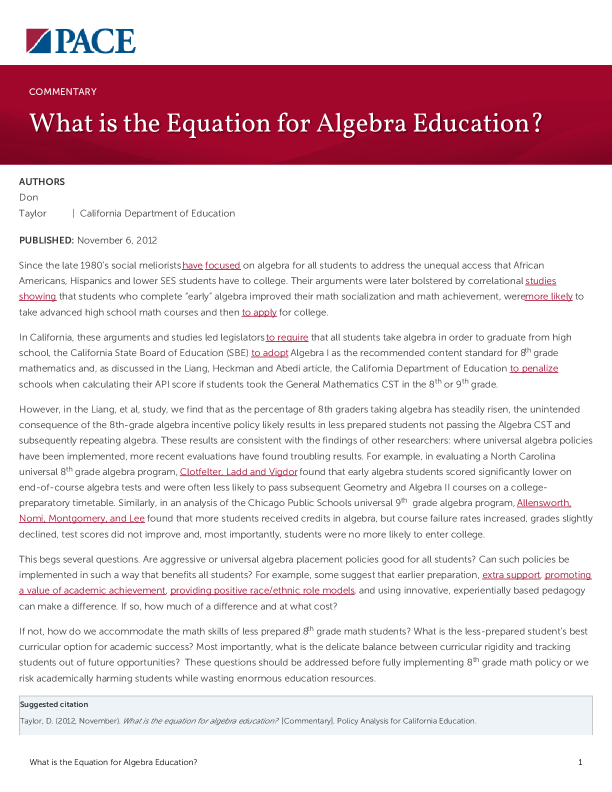 What is the Equation for Algebra Education? PDF