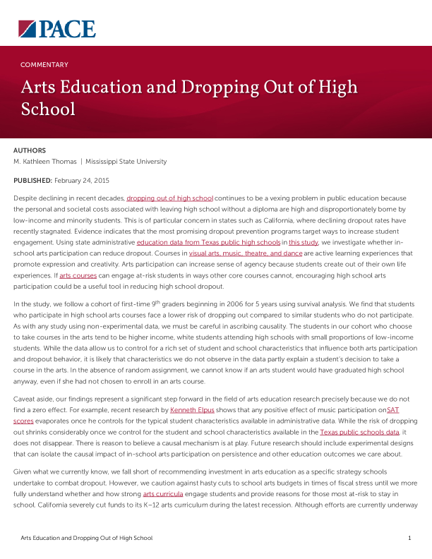 Arts Education and Dropping Out of High School PDF