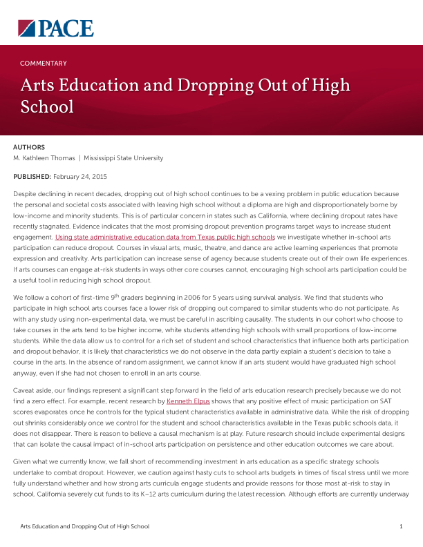 Arts Education and Dropping Out of High School PDF