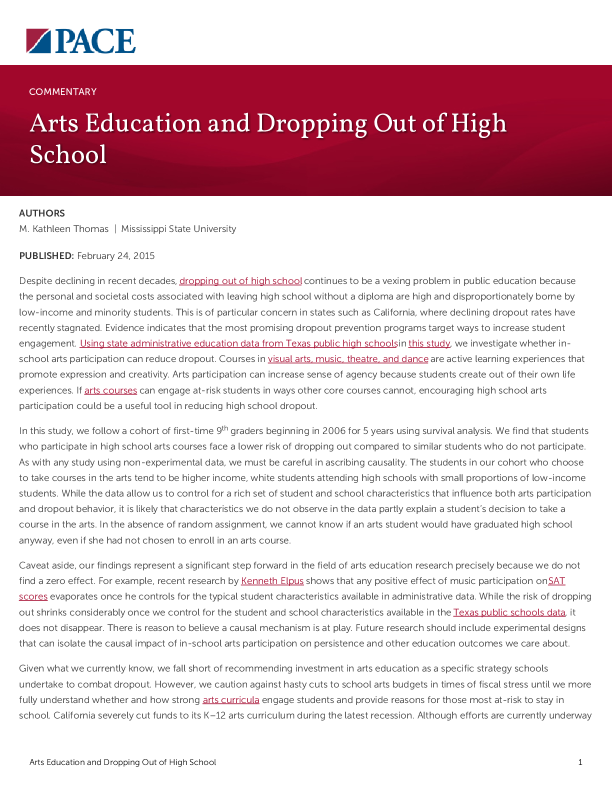 Arts Education and Dropping Out of High School PDF