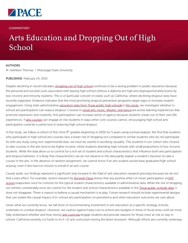 Arts Education and Dropping Out of High School PDF