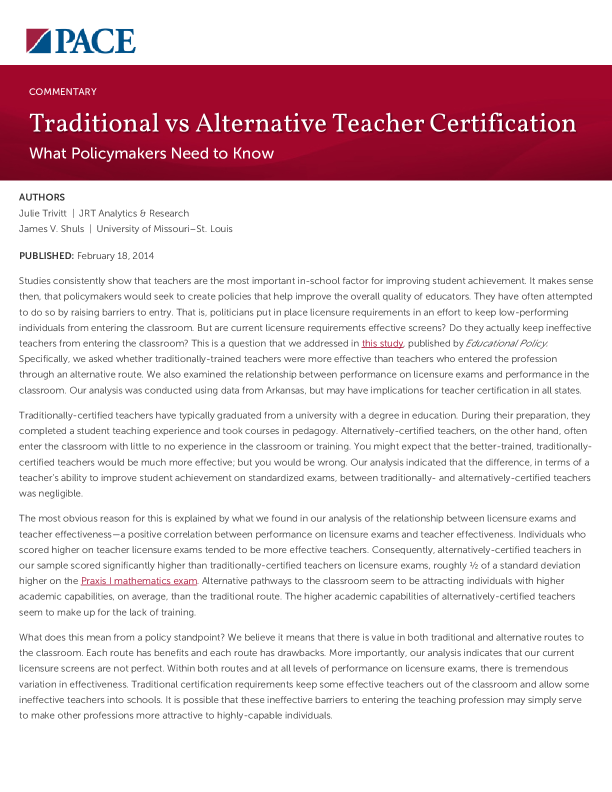 Traditional vs Alternative Teacher Certification PDF