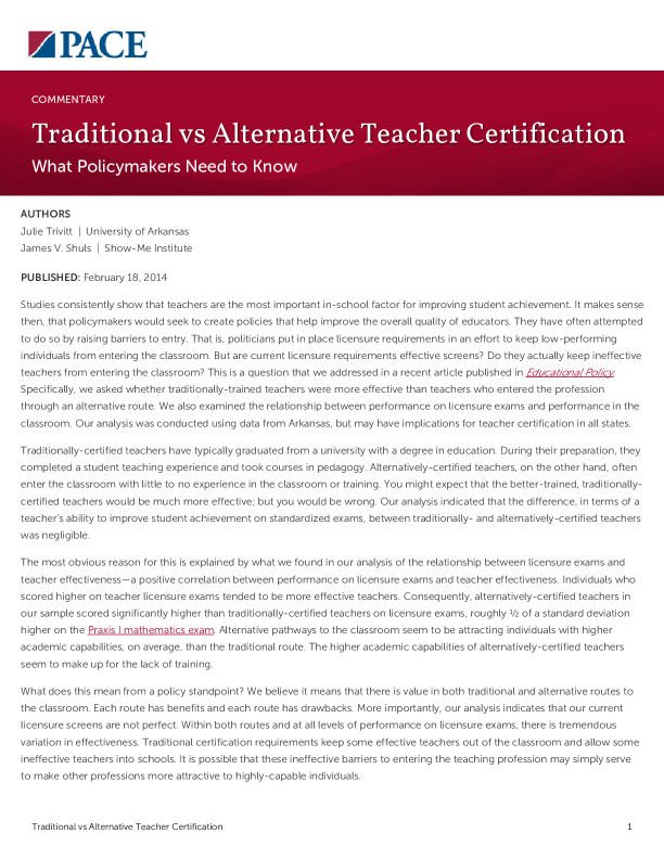 Traditional vs Alternative Teacher Certification PDF