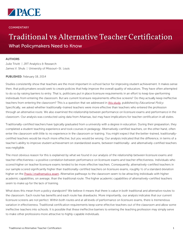 Traditional vs Alternative Teacher Certification PDF