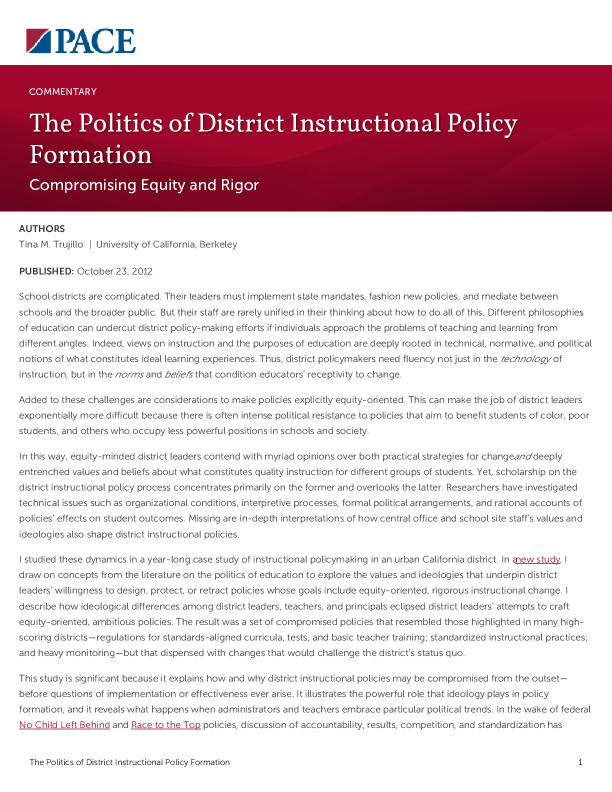 The Politics of District Instructional Policy Formation PDF