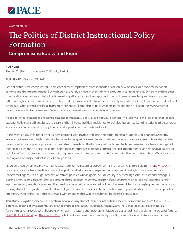 The Politics of District Instructional Policy Formation PDF