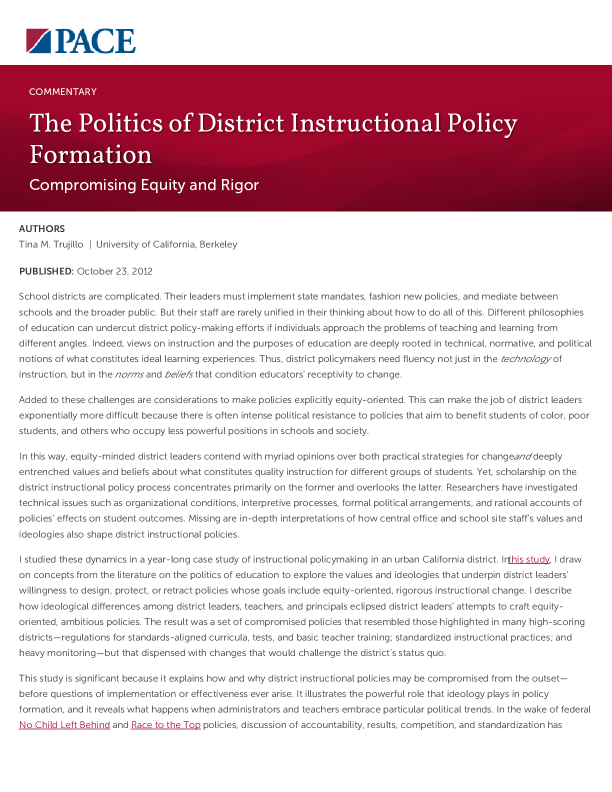 The Politics of District Instructional Policy Formation PDF
