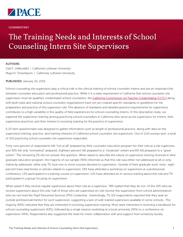 The Training Needs and Interests of School Counseling Intern Site Supervisors PDF