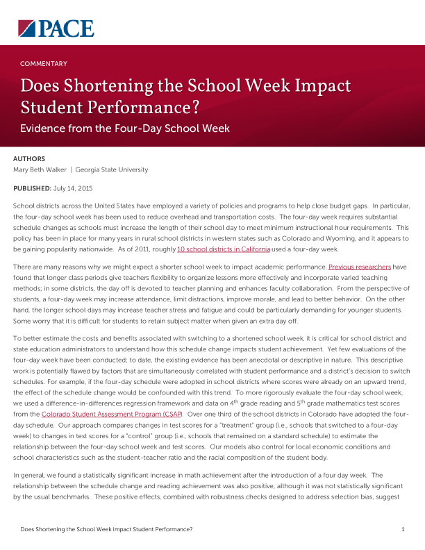 Does Shortening the School Week Impact Student Performance? PDF
