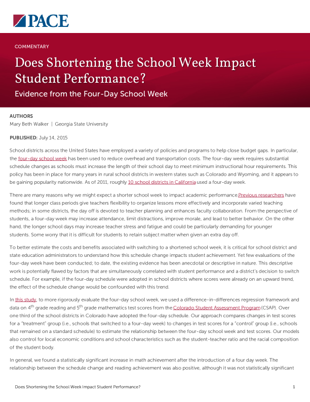 Does Shortening the School Week Impact Student Performance? PDF