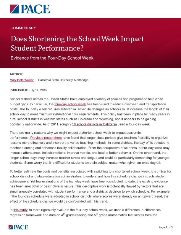 Does Shortening the School Week Impact Student Performance? PDF