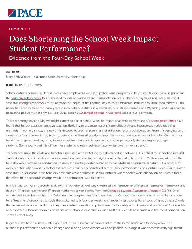 Does Shortening the School Week Impact Student Performance? PDF