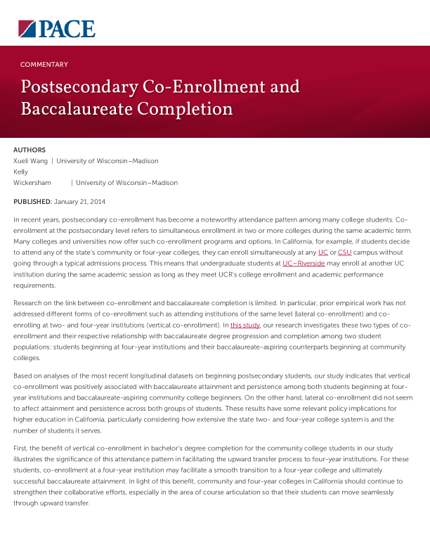Postsecondary Co-Enrollment and Baccalaureate Completion PDF