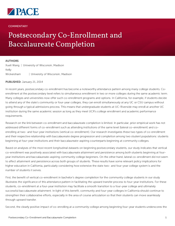 Postsecondary Co-Enrollment and Baccalaureate Completion PDF