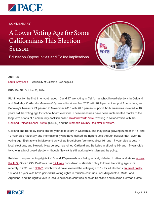 A Lower Voting Age for Some Californians This Election Season PDF